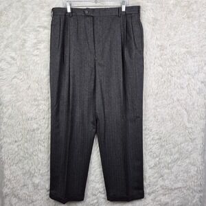 Vtg Slates Mens Charcoal‎ Gray Pleated Cuffed Dress Pants Wool Blend 38x32